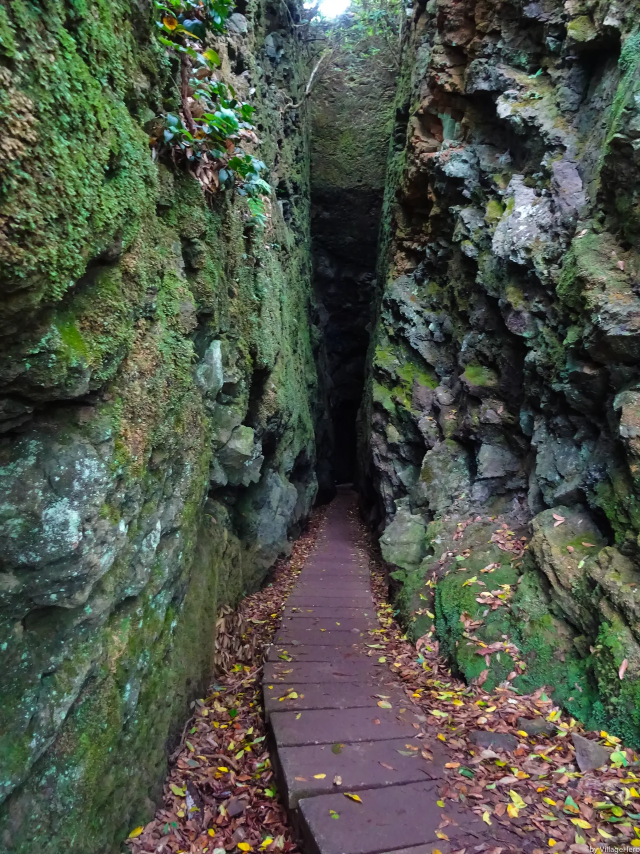 The levada channel cut straight through a wall of rock, with the walking ledge beside it